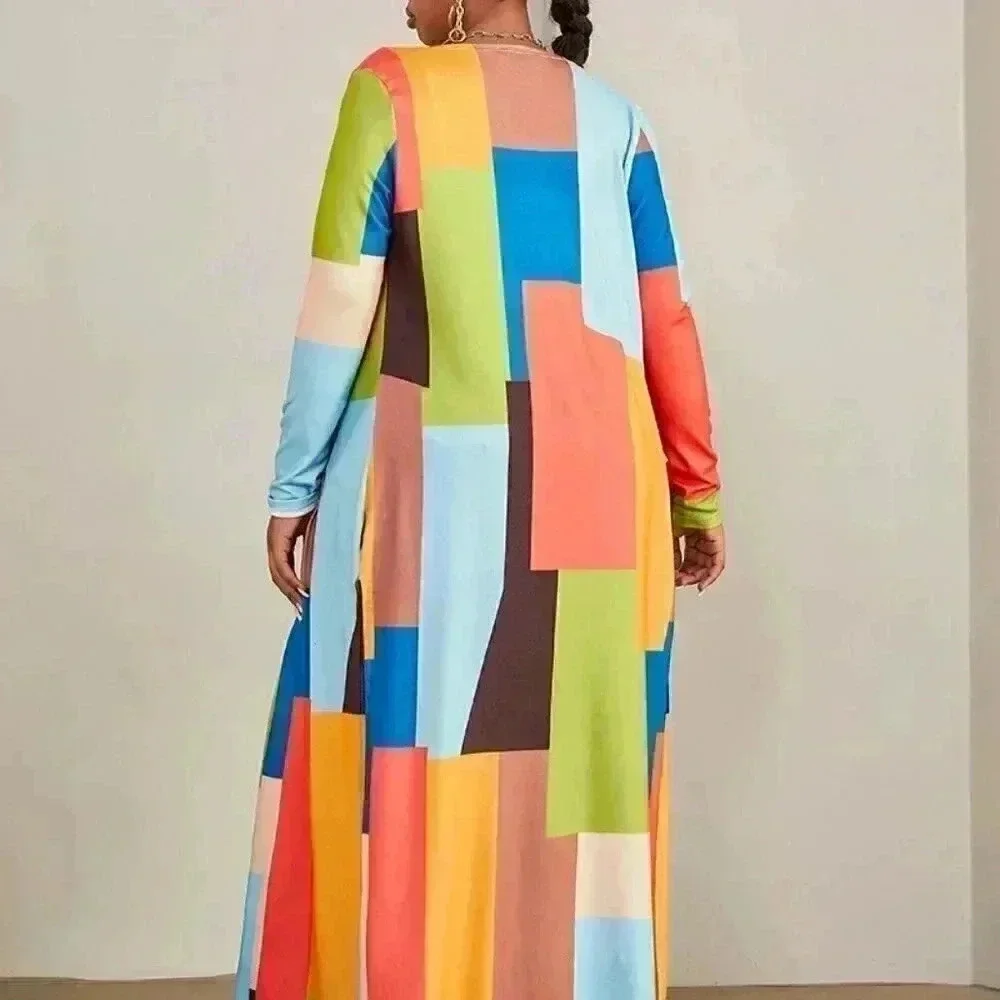 Colorblock Long Duster Cardigan - Multi - Picture 2 of 5